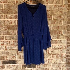 White House Black Market Blue Long-Sleeve V-Neck Dress